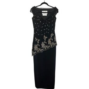 Liancarlo‎ Couture Saks Fifth Avenue Vintage 90s Silk Beaded Evening Gown Black